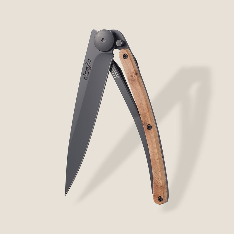 Deejo 37g, Pocket Knife, Black, Juniper Wood
